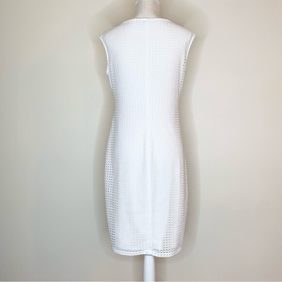 Chaps White Eyelet Sheath Dress Side Ruching Brunch Dress10 - Picture 5 of 9